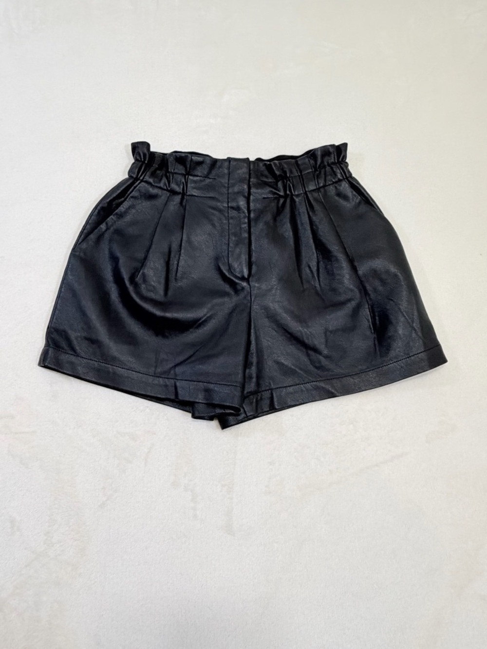BCBGMaxAzria Faux Leather Black‎ High-Waist Paperbag Shorts